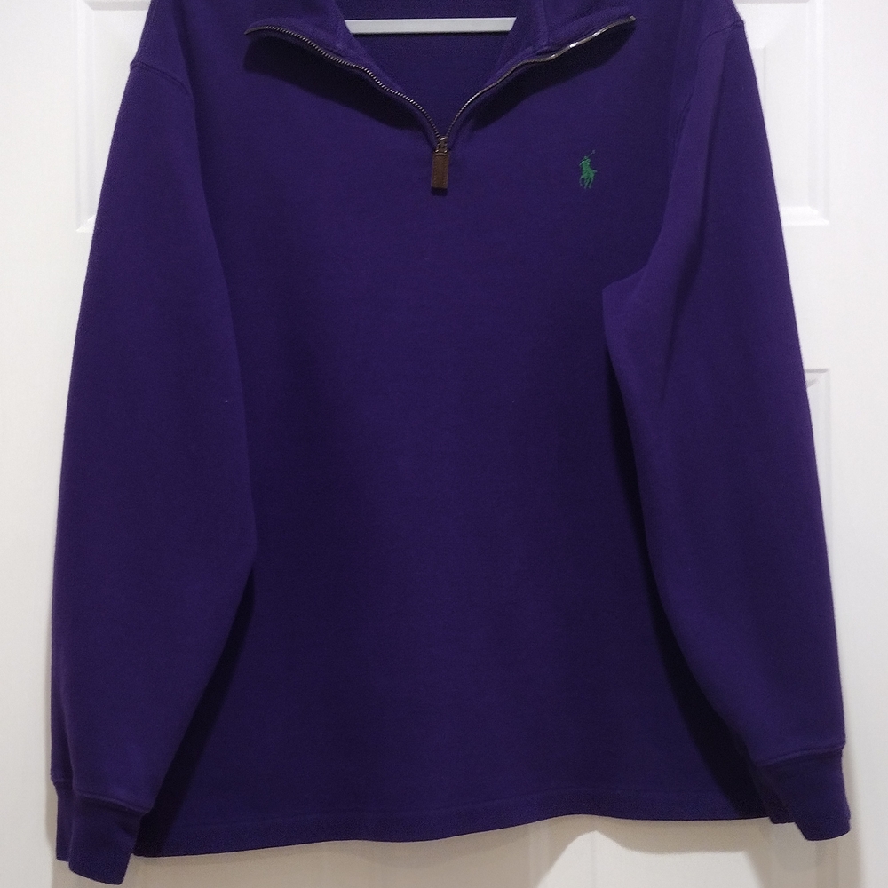 polo ralph lauren 1/4 zip Sweatshirt Purple Shirt Size Large - Picture 2 of 6